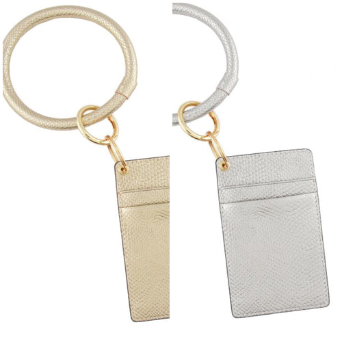 Metallic faux leather card keyring holder