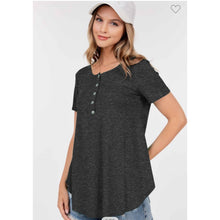 Load image into Gallery viewer, Black Short Sleeve with Button Detail