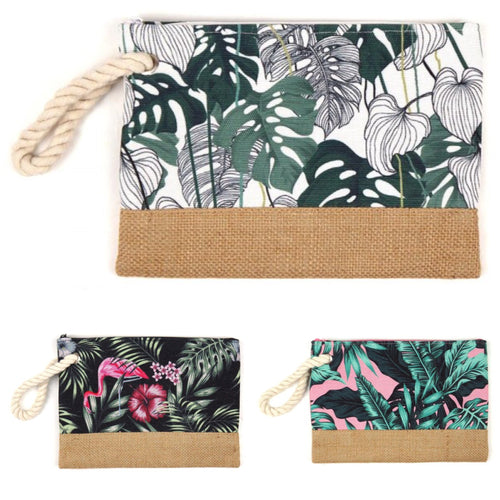 Tropical print canvas travel pouch