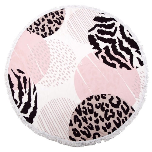 Animal Print Fringe Luxury Round Beach Towel.