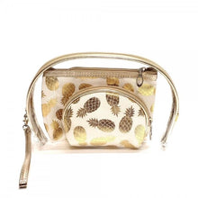 Load image into Gallery viewer, Metallic Pineapple Clear 3pc Travel Pouch Set