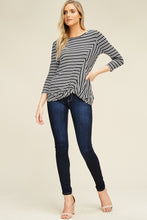 Load image into Gallery viewer, Black/Ivory Stripe Twist Front Top